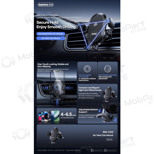 Suporte para telefone de carro Remax RM-C02 (air vent) preto