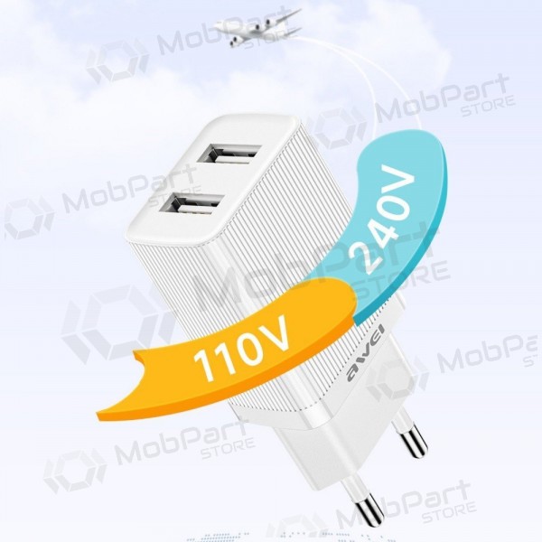 Carregador Awei C15L-EU 2xUSB-A 10W + USB to Lightning cable branco