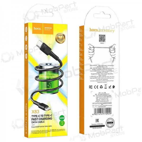 USB cabo Hoco X83 60W Type-C to Type-C 1.0m preto