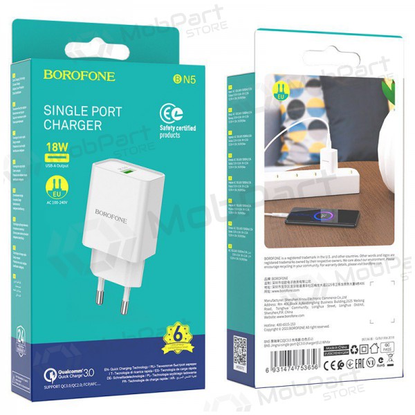 Carregador Borofone BN5 QC 3.0 18W (branco)