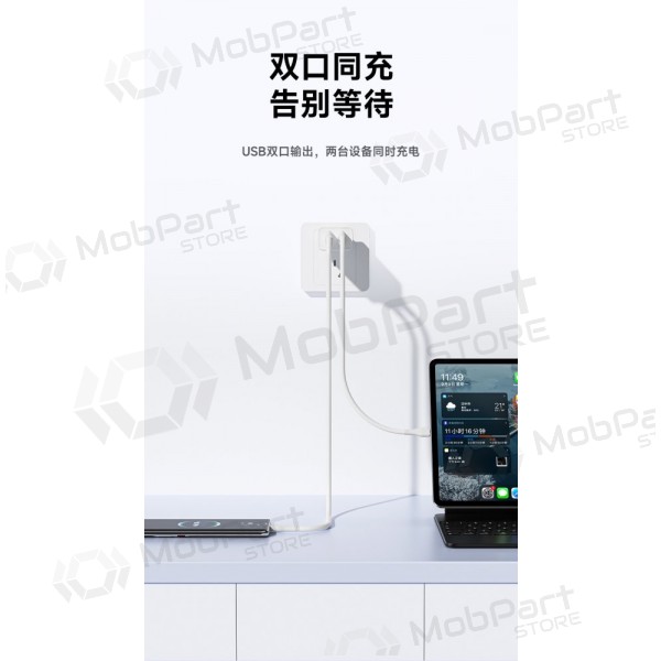 Carregador Awei C15T-EU 2xUSB-A 10W + USB to USB-C cable branco
