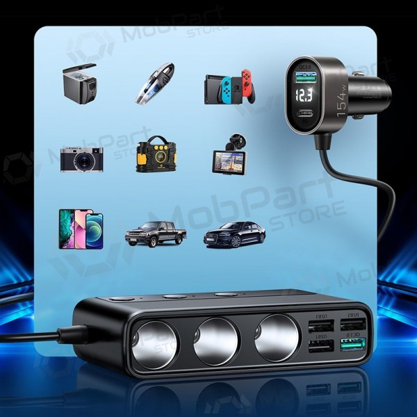 Carregador automobilinis Joyroom 9in1 154W 3x12V, PD USB Type-C, QC3.0 USB-A, 4xUSB-A JR-CL06