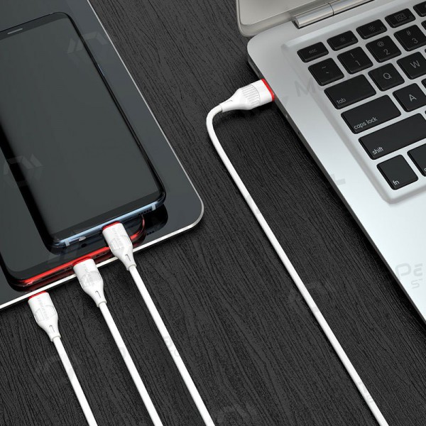 USB cabo Borofone BX17 3in1 microUSB-Lightning-Type-C (branco)