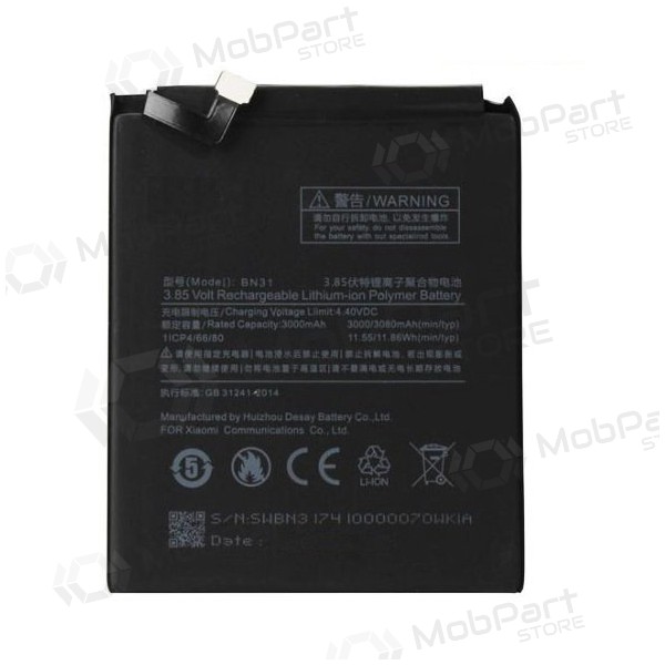 Xiaomi Redmi Mi A1 / Mi 5X / Note 5A (BN31) bateria / acumulador (3000mAh) Xiaomi Redmi Mi A1 / Mi 5X / Note 5A (BN31) bateria / acumulador (3000mAh)