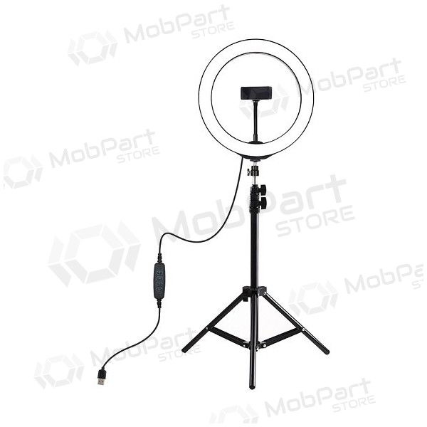 LED žiedinė lâmpada 26cm, su trikoju stovu iki 1.1m e telefono laikikliu, USB LED žiedinė lâmpada 26cm, su trikoju stovu iki 1.1m e telefono laikikliu, USB