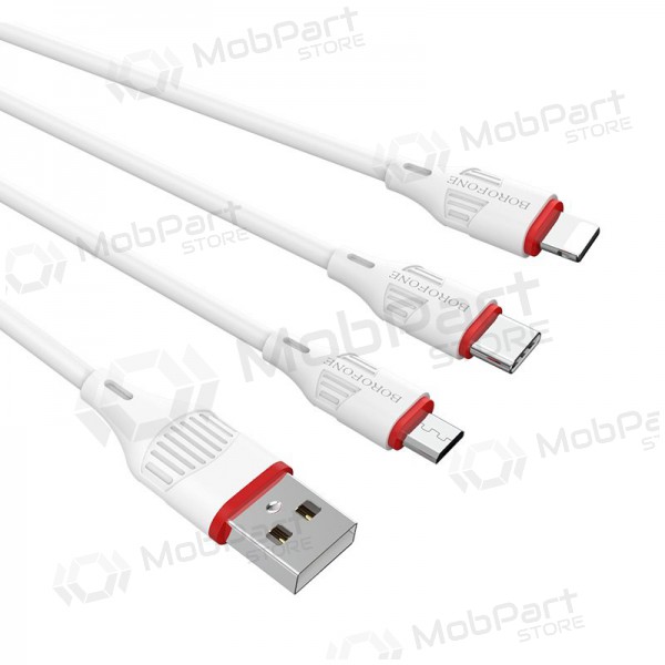 USB cabo Borofone BX17 3in1 microUSB-Lightning-Type-C (branco)