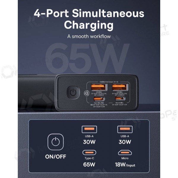 Bateria externa Power Bank Baseus StarLord 65W 20000mAh preto P10022906113-00 Bateria externa Power Bank Baseus StarLord 65W 20000mAh preto P10022906113-00