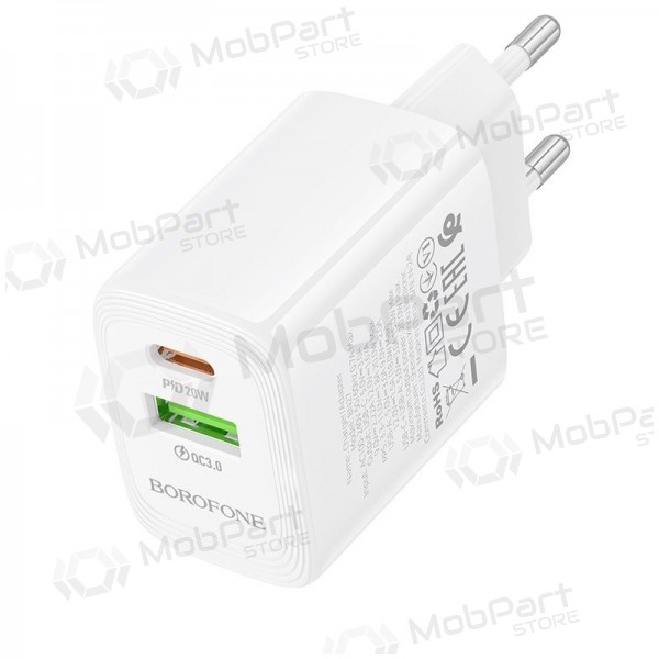 Carregador Borofone BN27 20W USB-C/USB-A branco