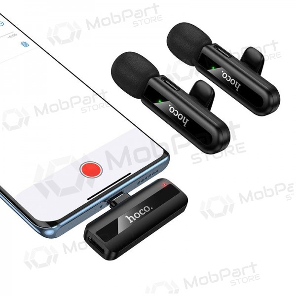 Belaidžių mikrofonų rinkinys Hoco L20A USB-C/Lightning preto