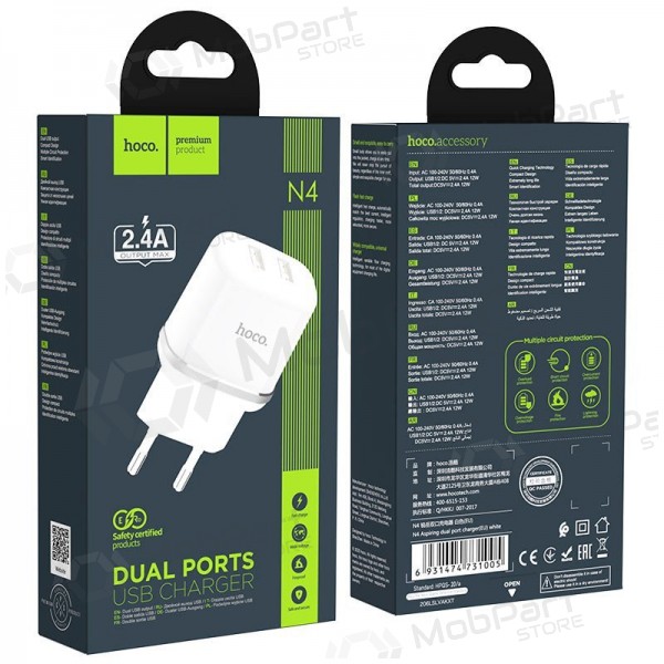 Carregador Hoco N4 com 2 Portas USB (2.4A) (Branco)