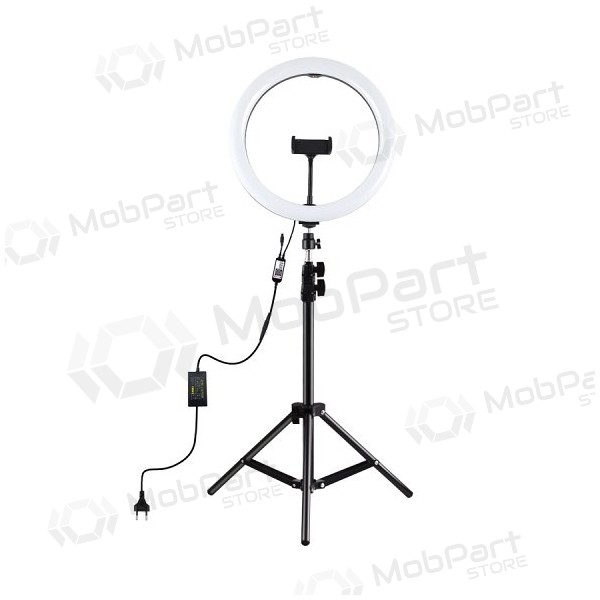 LED žiedinė lâmpada 30cm, su trikoju stovu iki 1.1m e telefono laikikliu LED žiedinė lâmpada 30cm, su trikoju stovu iki 1.1m e telefono laikikliu