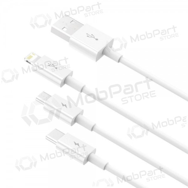 Cabo Baseus Superior USB - microUSB+Lightning+Type-C 3.5A 1.5m (branco) CAMLTYS-02 Cabo Baseus Superior USB - microUSB+Lightning+Type-C 3.5A 1.5m (branco) CAMLTYS-02