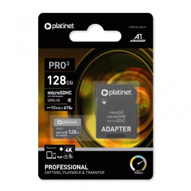 Cartão de memória Platinet MicroSD 128GB (class10 UHS-III 90MB/S) + SD Adaptador