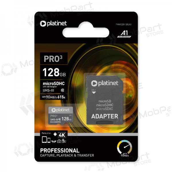 Cartão de memória Platinet MicroSD 128GB (class10 UHS-III 90MB/S) + SD Adaptador