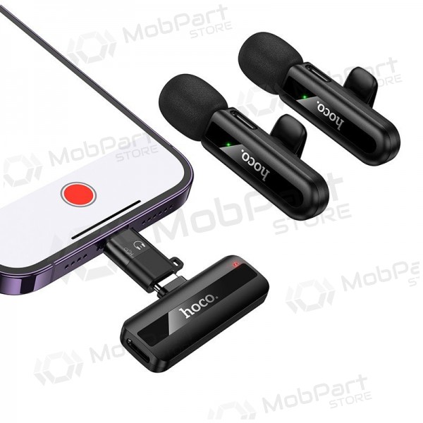Belaidžių mikrofonų rinkinys Hoco L20A USB-C/Lightning preto