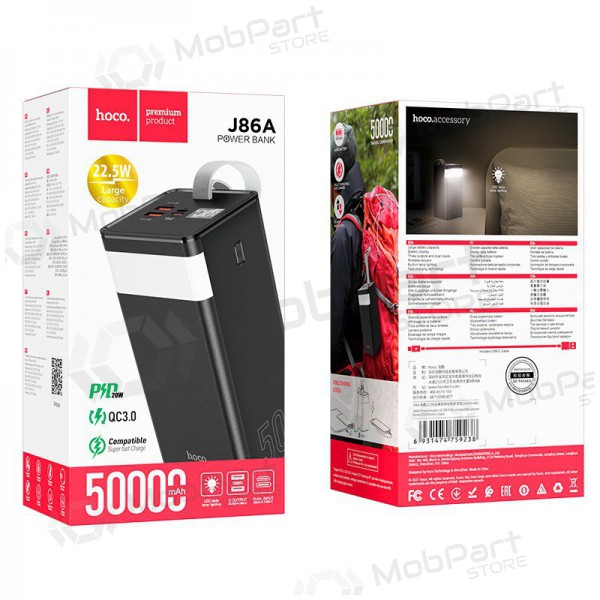 Bateria externa Power Bank Hoco J86A 22.5W Quick Charge 3.0 50000mAh preto Bateria externa Power Bank Hoco J86A 22.5W Quick Charge 3.0 50000mAh preto