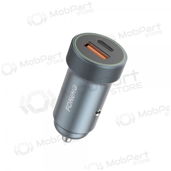 Carregador automóvel Foneng C16 30 W USB-C + USB-A cinzento
