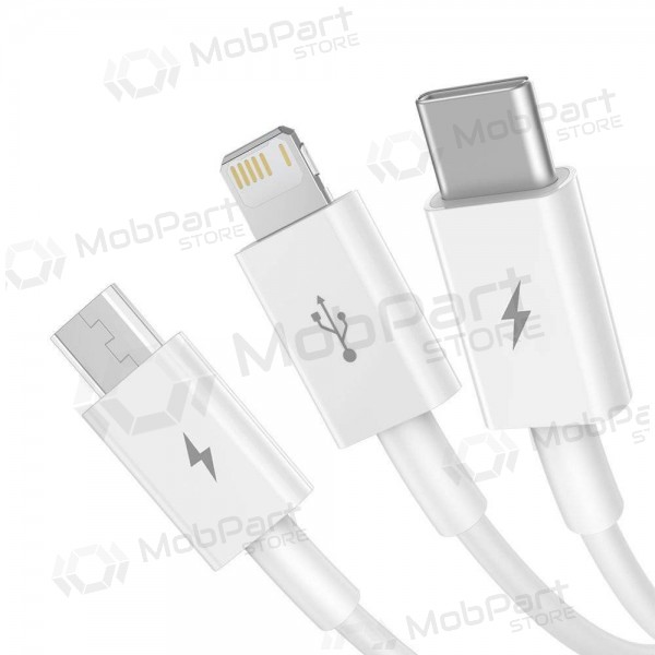Cabo Baseus Superior USB - microUSB+Lightning+Type-C 3.5A 1.5m (branco) CAMLTYS-02 Cabo Baseus Superior USB - microUSB+Lightning+Type-C 3.5A 1.5m (branco) CAMLTYS-02