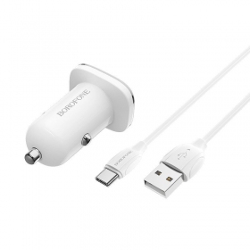 Carregador automobilinis Borofone BZ12A Quick Charge 3.0 + Type-C (branco)