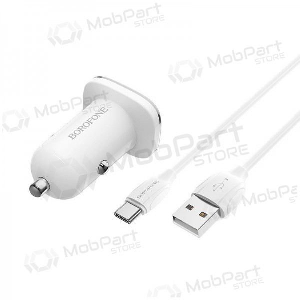 Carregador automobilinis Borofone BZ12A Quick Charge 3.0 + Type-C (branco)