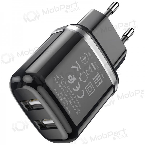 Carregador Hoco N4 x 2 USB  jungtimis (2.4A) (preto)