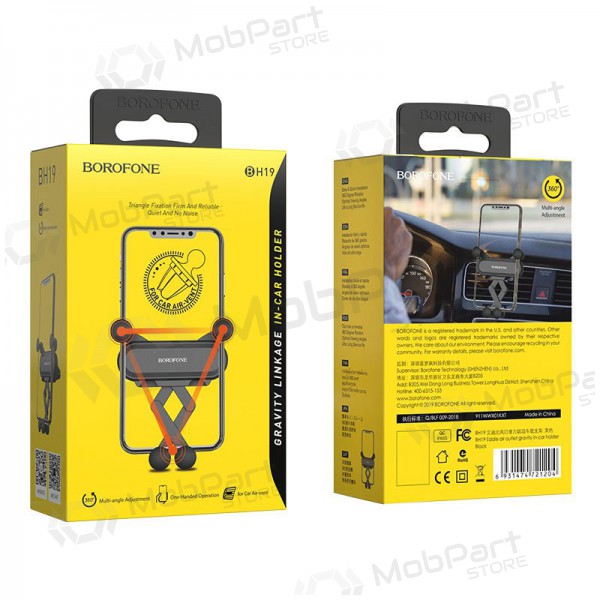Automobilinis Universal telefono laikiklis Borofone BH19 mounted on ventilation grilles, preto Automobilinis Universal telefono laikiklis Borofone BH19 mounted on ventilation grilles, preto