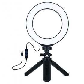 LED žiedinė lâmpada 16cm, su trikoju stovu 12-14.5cm, USB
