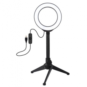 LED žiedinė lâmpada 12cm, su trikoju staliniu stovu iki 21.8cm, USB,