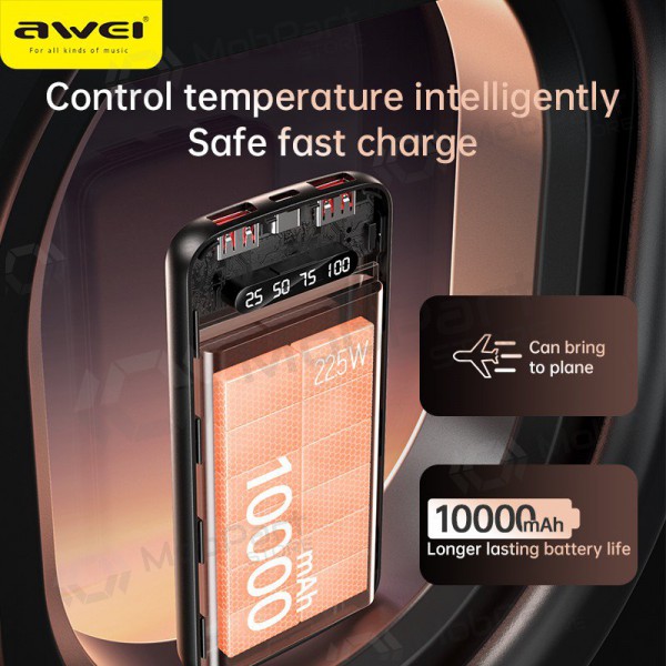 Bateria externa Power Bank Awei P10K 22.5W 10000mAh preto