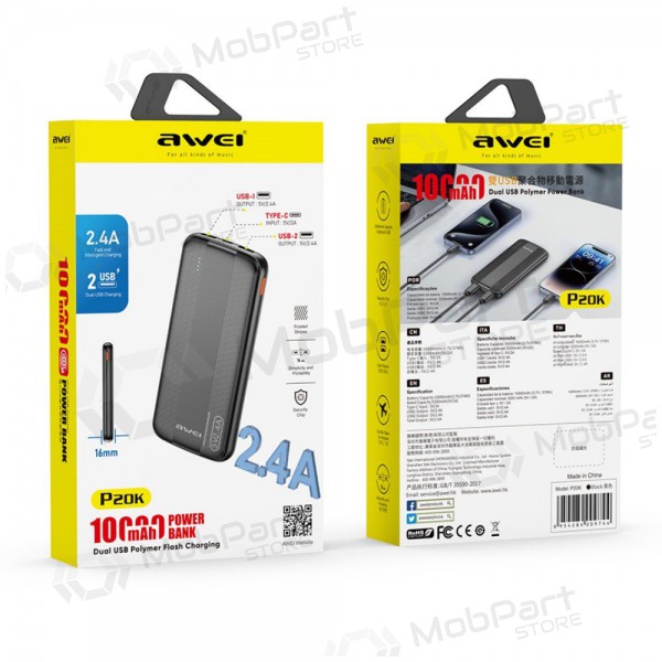 Bateria externa Power Bank Awei P20K 5V/2.4A 10000mAh preto