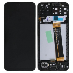 Ekranas Samsung A137 A13 2022 su lietimui jautriu stikliuku e rėmeliu Black original