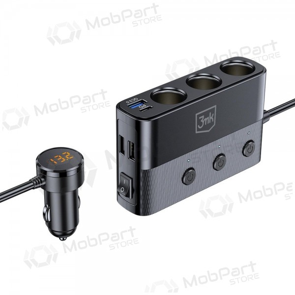 Carregador automotivo 3mk Car Power Splitter 120 W 3xUSB-A + USB-C 12V preto