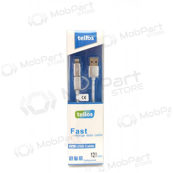 USB cabo Tellos TPE 2in1 microUSB - Lightning (prata) 1.2m