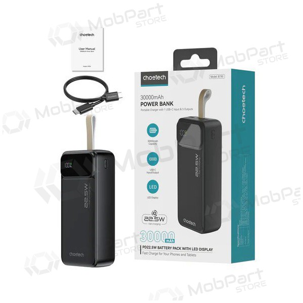 Bateria externa Power Bank Choetech B730 22.5W 30000mAh preto Bateria externa Power Bank Choetech B730 22.5W 30000mAh preto