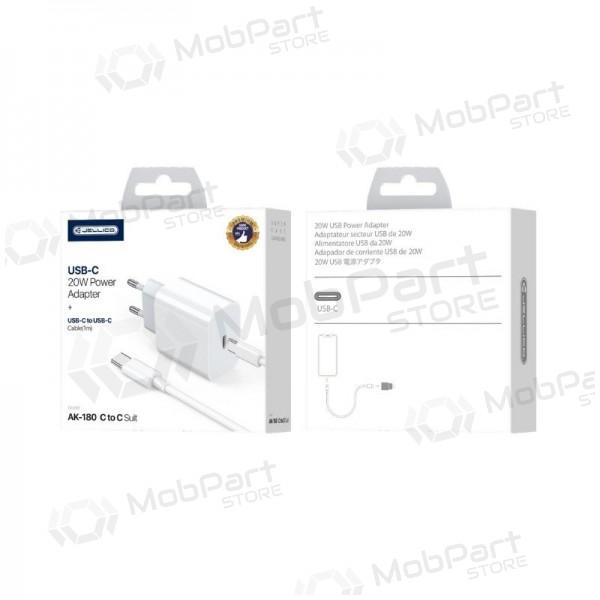 Carregador Jellico AK180 20W USB-C + USB-C to USB-C cable 1.0m branco