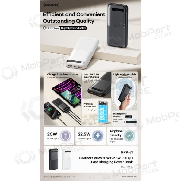 Bateria externa Power Bank Remax RPP-71 22.5W 10000mAh preto
