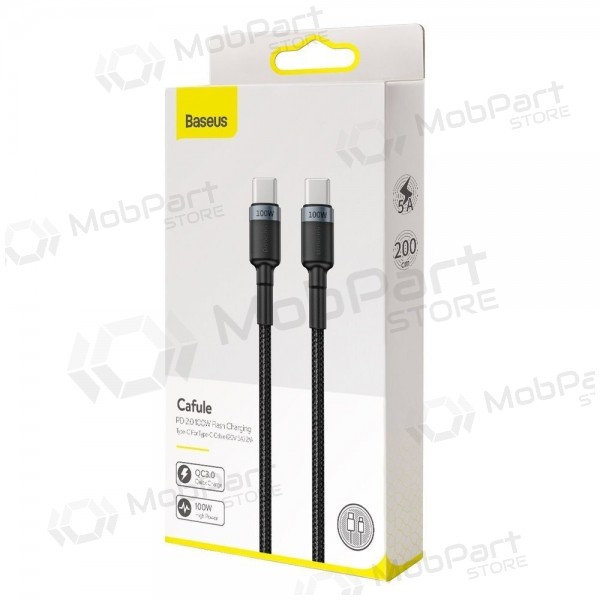 USB cabo Baseus Cafule PD100W Type-C 2.0m cinza-preto CATKLF-ALG1