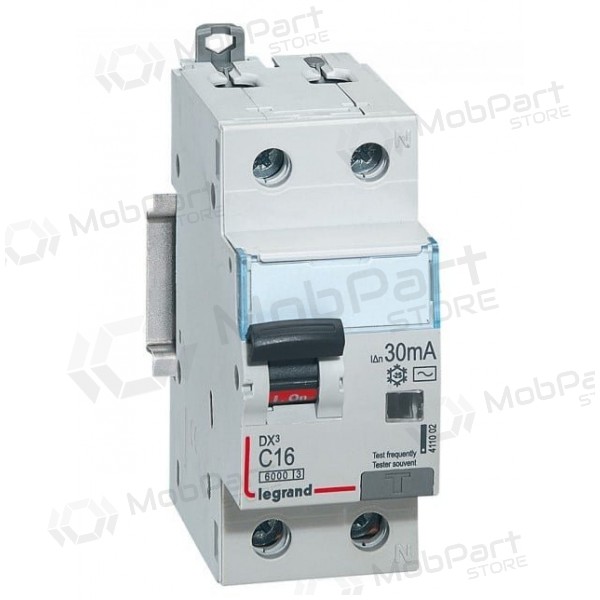 Disjuntor automático com relé de corrente residual Legrand 411002 (16A, 1P+N, 230V, 30mA, RCBO)