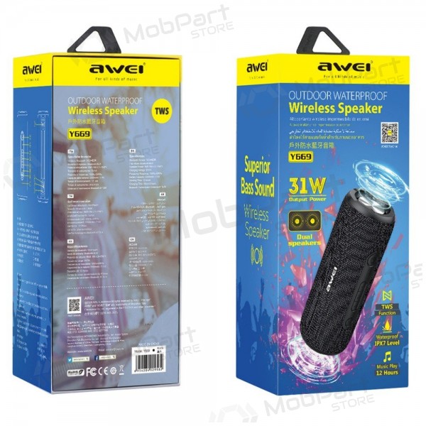 Bluetooth alto-falante portátil Awei Y669 31W preto