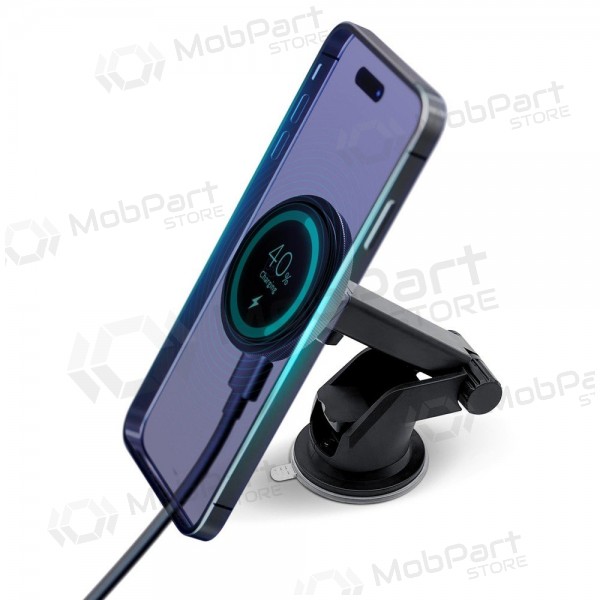 Suporte de telefone para carro com carregamento sem fios 3MK Car MagCharger 15 W no painel de bordo.