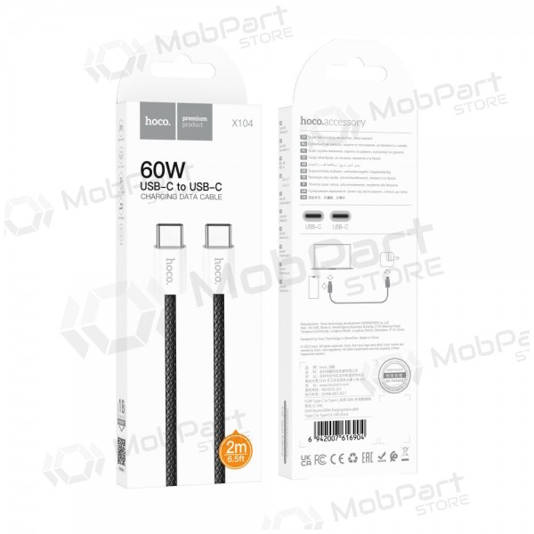 USB cabo Hoco X104 60W USB-C to USB-C 2.0m preto