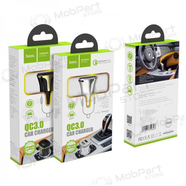 Carregador automobilinis Hoco Z31 Quick Charge 3.0 (3.4A) x 2 USB (preto)