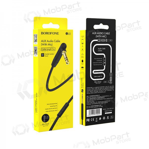 Audio adaptador 3,5mm į 3,5mm Borofone BL5 AUX (preto) Audio adaptador 3,5mm į 3,5mm Borofone BL5 AUX (preto)