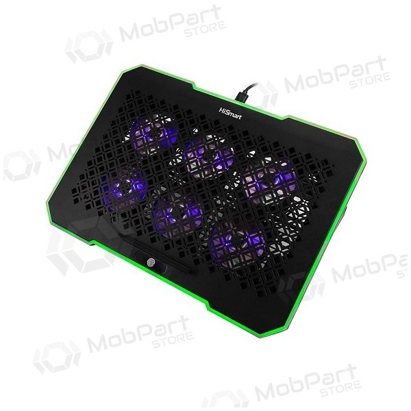 Nešiojamojo kompiuterio aušinimo stovas HISMART, su 6 RGB ventiliatoriais, 5 padėčių Nešiojamojo kompiuterio aušinimo stovas HISMART, su 6 RGB ventiliatoriais, 5 padėčių