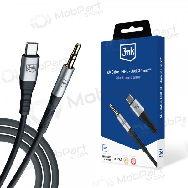 Cabo de áudio 3mk USB-C para 3.5 mm 1 m preto