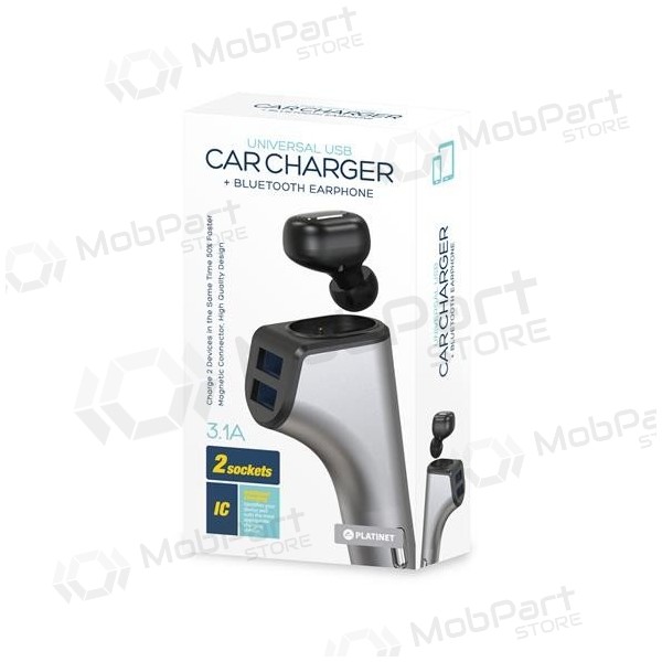 Carregador de carro Platinet + Bluetooth ausinė