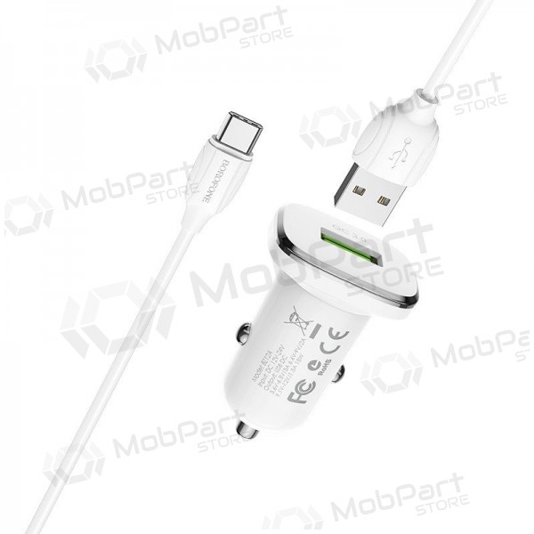 Carregador automobilinis Borofone BZ12A Quick Charge 3.0 + Type-C (branco)