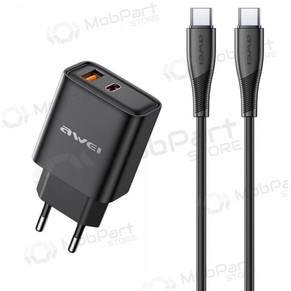 Carregador Awei PD81C-EU USB-A/USB-C + USB-C to USB-C cable preto