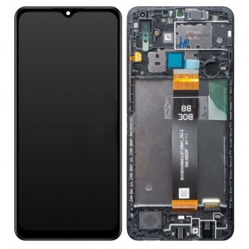 Ekranas Samsung A022F A02 (A022F LCD black flex) su lietimui jautriu stikliuku e rėmeliu Black original (service pack)