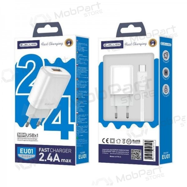 Carregador buitinis Jellico EU01 2.4A USB + Type-C branco